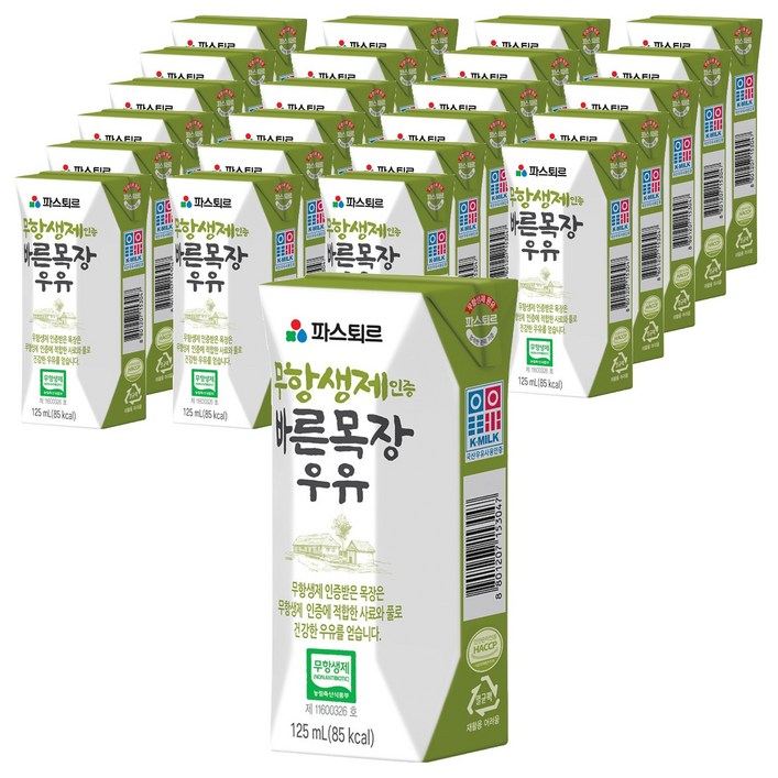 파스퇴르 무항생제 인증 바른목장 우유, 125ml, 24개