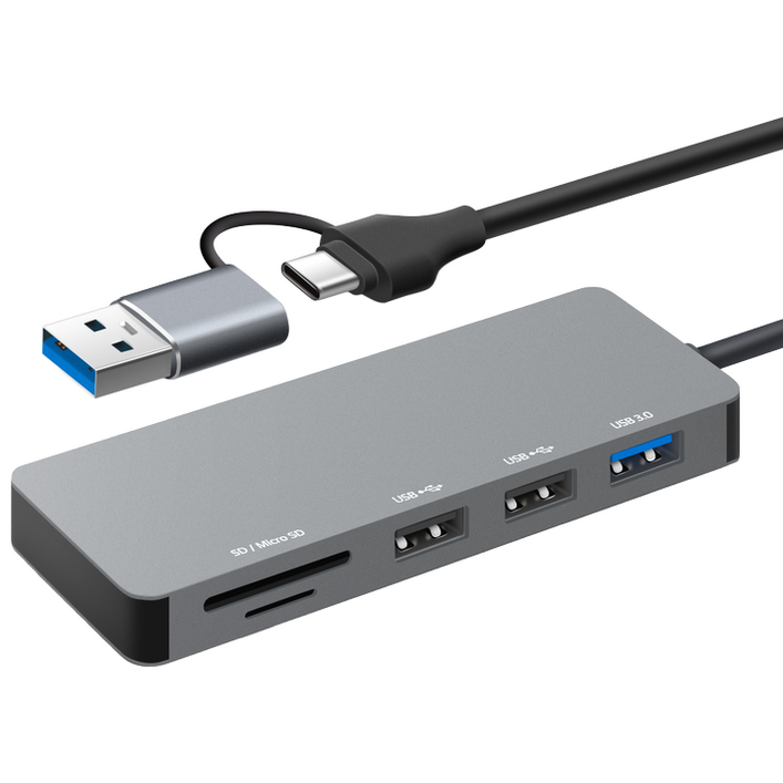 홈플래닛 5포트 USB-A & C타입 듀얼커넥터 멀티허브 (120cm 케이블)