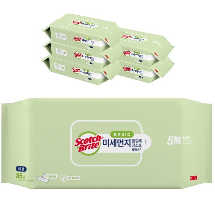 스카치브라이트 3M 베이직 미세먼지 물걸레 청소포 플러스 35매, 6개 스카치브라이트 3M 베이직 미세먼지 물걸레 청소포 플러스 35매, 6개