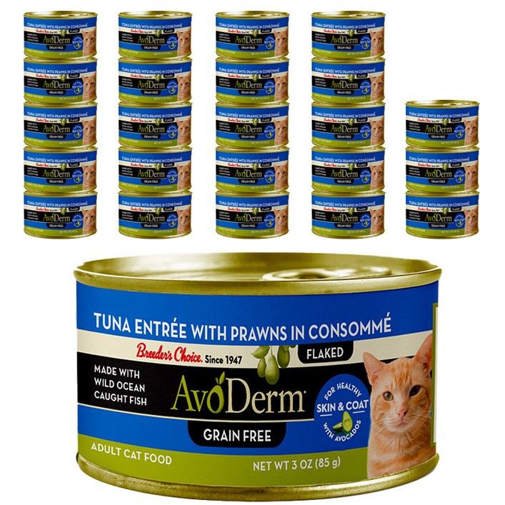 아보덤 전연령 고양이 그레인프리 주식캔, 참치새우, 85g, 24개