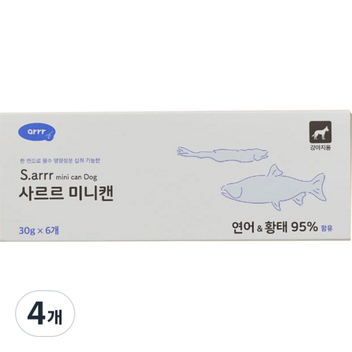 아르르 강아지 사르르 미니캔 독 30g 6p, 연어 + 황태, 180g, 4개