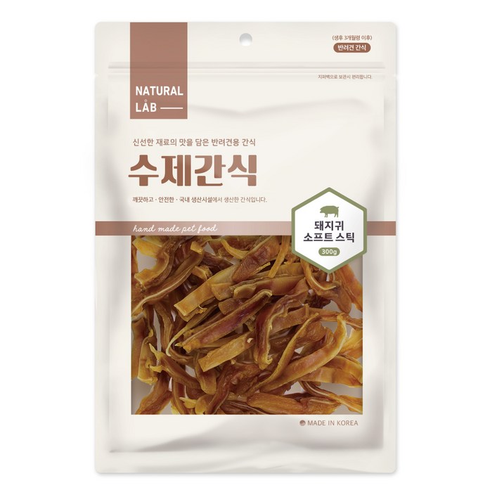 네츄럴랩 강아지 돼지귀 소프트 대용량 스틱 수제간식, 돼지귀, 300g, 1개