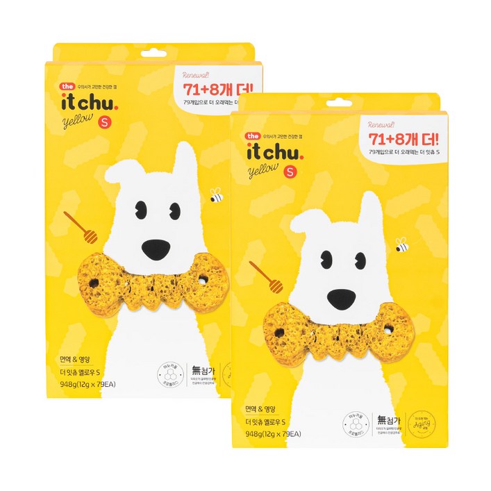 잇츄 강아지 더 잇츄 옐로우 S 덴탈껌, 혼합맛밀웜마누카꿀, 948g, 2개