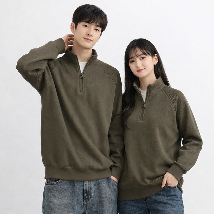 언헤브 남녀공용 캐주얼 하프집업 맨투맨