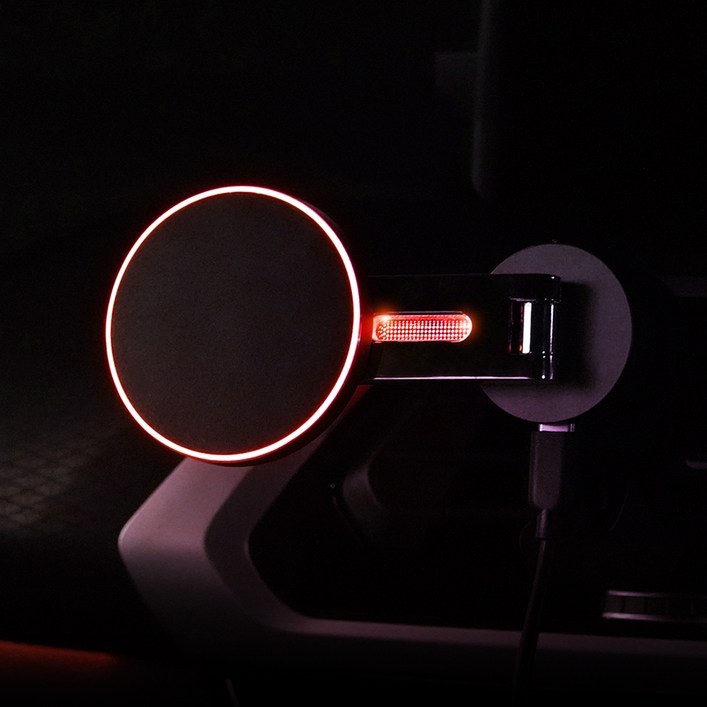 카슈아 맥세이프 차량용 거치대 LED 휴대폰 고속 무선 충전, 블랙, COHD02