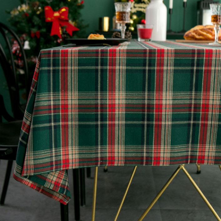 피제닉 크리스마스 식탁보 2인, 체크무늬, 2인(130*90cm)