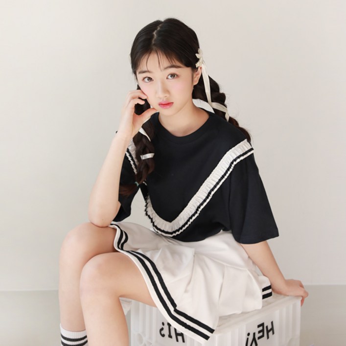 여아용 마린 플리츠 테니스 스커트 주니어 코디세트