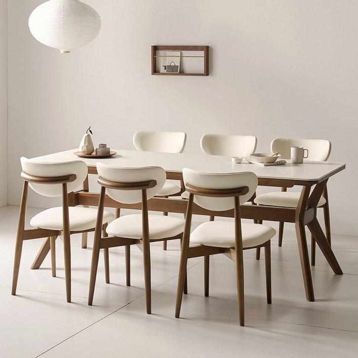 더끌림 모린 포세린 세라믹 원목 식탁 + 모린의자 6p 세트 6인용 의자형 2000 IKMR2B 식탁 프레임 방문설치, 라이트그레이, 일반 의자 6