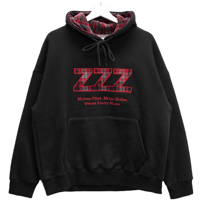 키140키150키160 키키코 겨울 기모체크투톤후드티 중학생 오버핏 레터링 패치 긴팔 후드 티셔츠