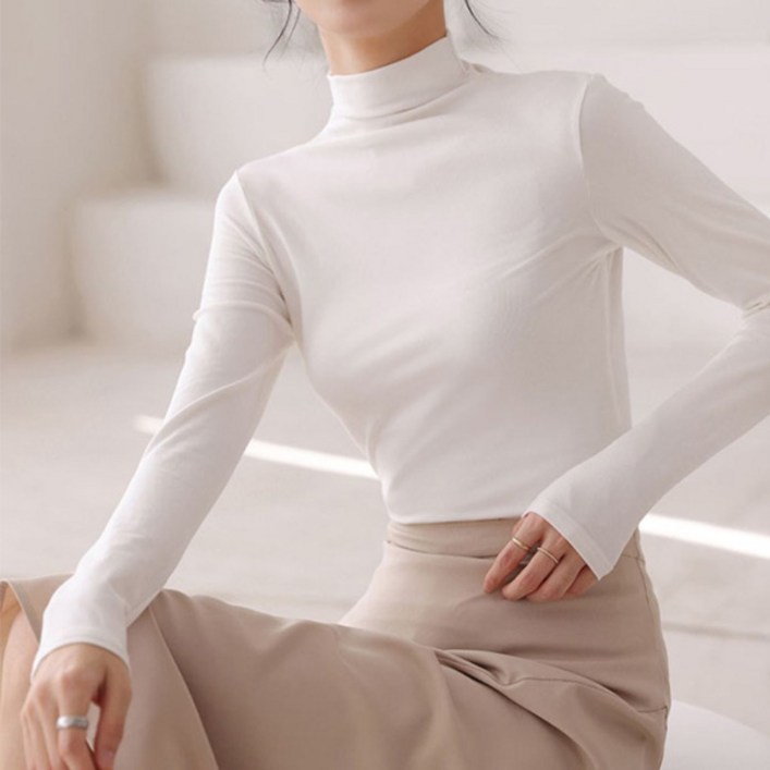 이너피아 모달 반폴라 여자 슬림 이너티 목폴라 반목 긴팔 티셔츠 - 쇼핑앤샵