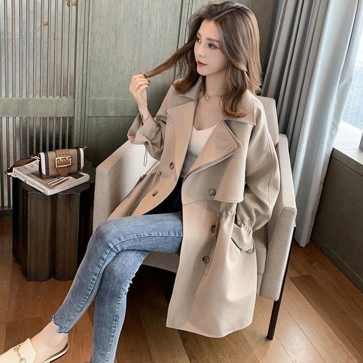 COSYEVNO 여성 트렌치코트 가을 빅사이즈 루즈핏 패션 더블 조거 하프 정장 칼라 코트 lyjfy01
