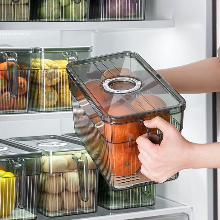 JENMV 냉장고 수납 용기 투명 냉장고 보관함 PET 물빠짐 휘어지는 냉동실 정리용기 냉장고 수납 바구니 냉장고 수납걸이 냉장고 정리함 냉장고 보관함 투명용기 냉장고정리용기, 4개 - 쇼핑앤샵