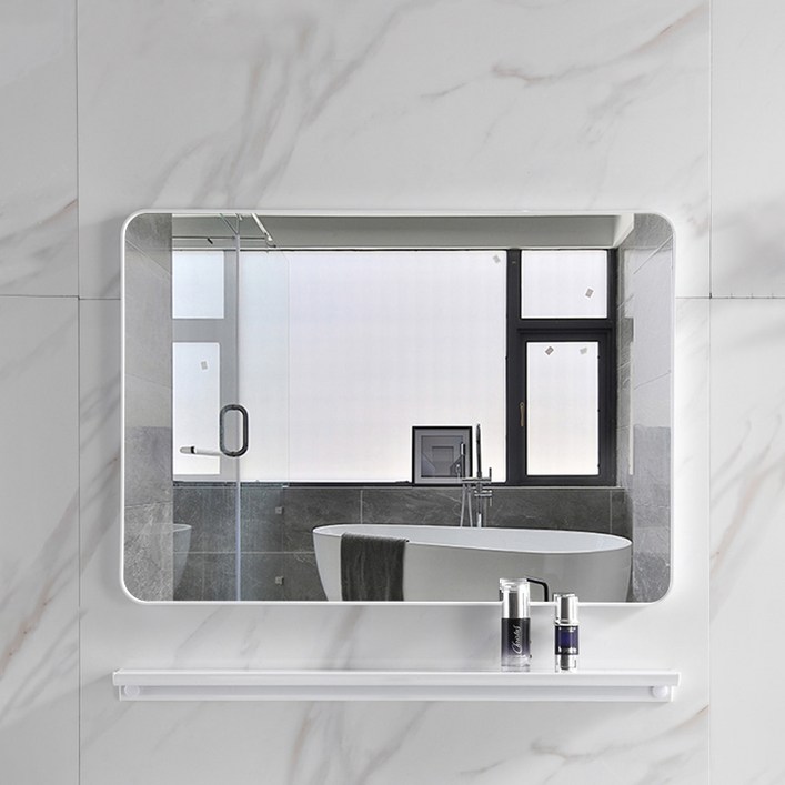 북유럽 메탈 사각인테리어 벽거울선반 접착제포함, 화이트