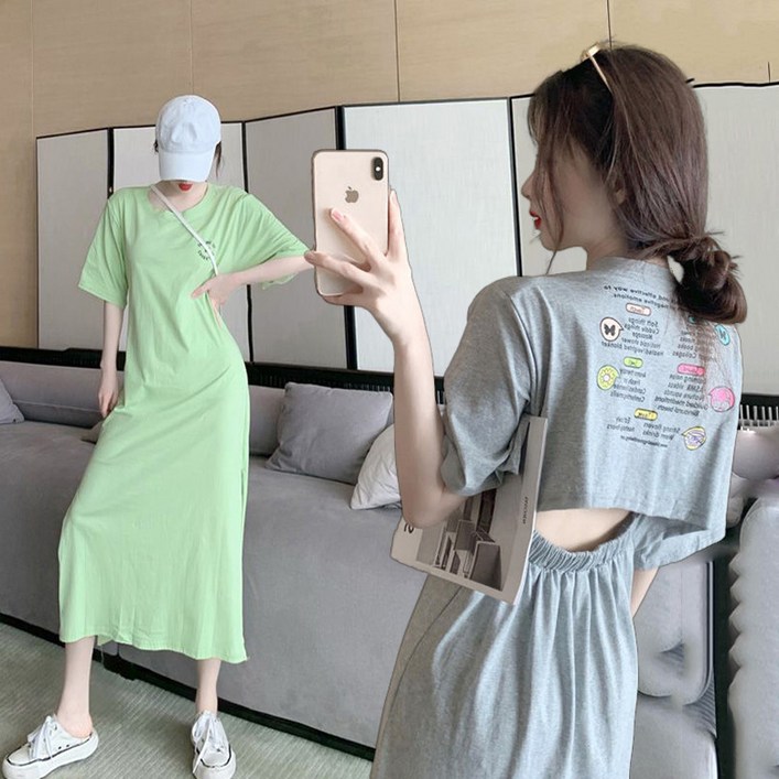 M3XL 옆트임 반팔원피스 패션 여성의류 여름원피스 허리 뒷트임 패턴 롱원피스 3컬러