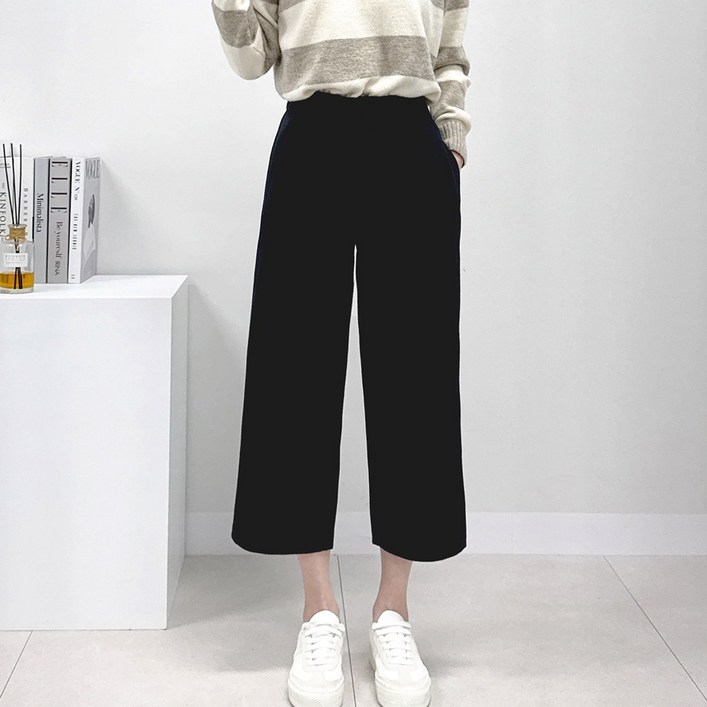 핏예쁜 빅사이즈 여성 핀턱바지 루밍 밴딩와이드팬츠 8부롱 2기장 가을 겨울