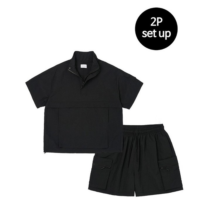 터틀넥 아노락 하프 셋업 (블랙) CSOs-011 [남녀공용]