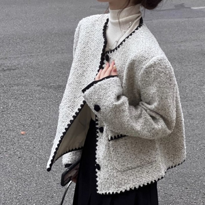 화인홈 프렌치 트위드 자켓 캐주얼 모직 코트 버튼 가을 겨울 외투 스트리트웨어 러블리 데일리룩