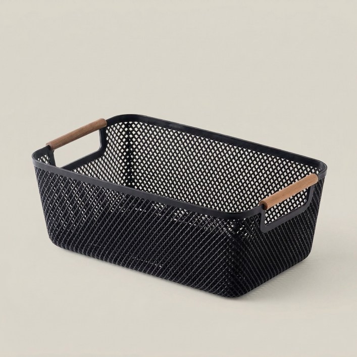 슈나온 우드 손잡이 팬트리 주방 화장대 메쉬 바구니