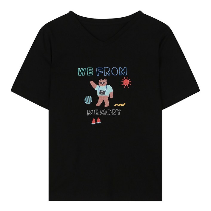 Love Conquers 프린팅 브이넥 티셔츠 BIIBF2834 Love Conquers 프린팅 브이넥 티셔츠 BIIBF2834