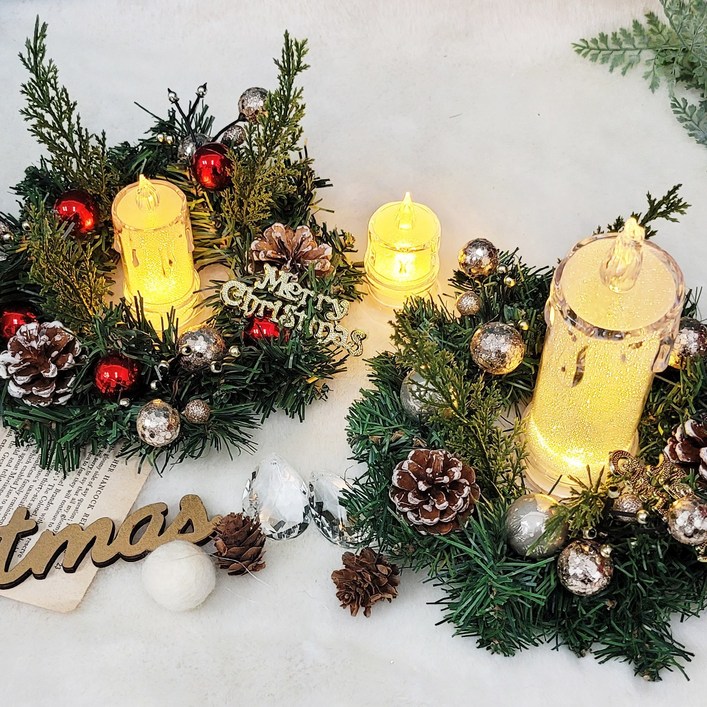 크리스탈 LED 캔들 샴페인 솔방울리스 세트 대형 크리스마스 장식 홈파티 인테리어 소품, 단품