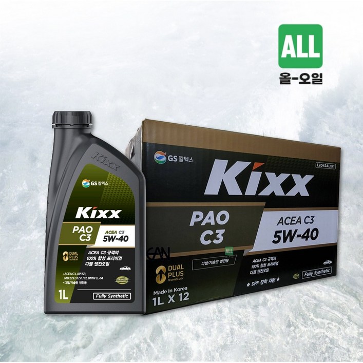 GS KIXX PAO C3 5W40 합성엔진오일 1L, 10개, 5w40 GS KIXX PAO C3 5W40 합성엔진오일 1L, 10개, 5w40