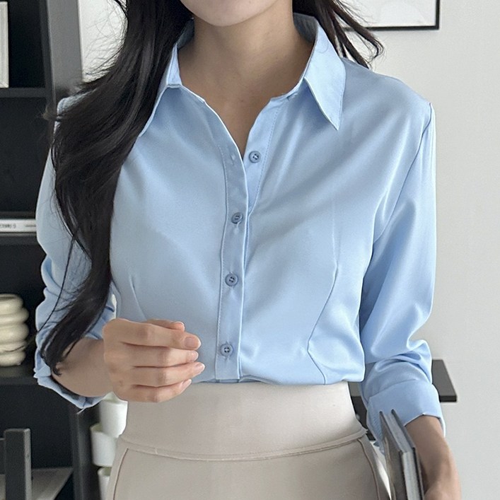 로로비 여성 슬림핏 셔츠 구김없는 화이트 블랙 하늘색 핑크 블라우스 와이셔츠 RB0002