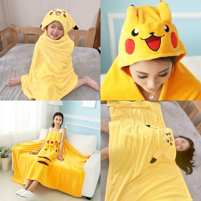 귀여운 피카츄 담요 포켓몬 망토담요 사무실 무릎담요 어린이 극세사 똑딱이 아동 후드 쇼파 블랭킷 학생 무릎 커플 치마 교실 숄 이불 겨울 키즈 모자 달린 가을 캠핑 동물 캐릭터