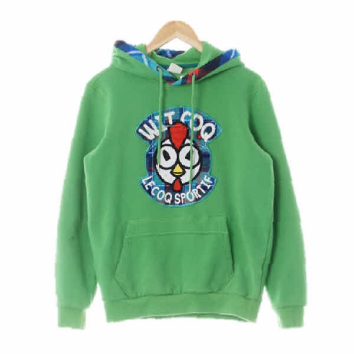 3439 르꼬끄스포츠 그린 면혼방 웜패치후드티 95