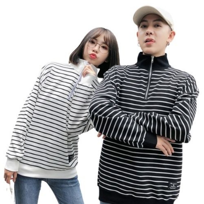 흑백 스트라이프  커플 맨투맨  남녀 맨투맨