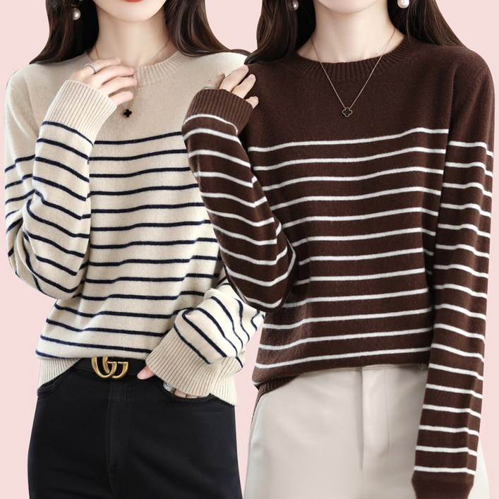 스트라이프 라운드넥 니트