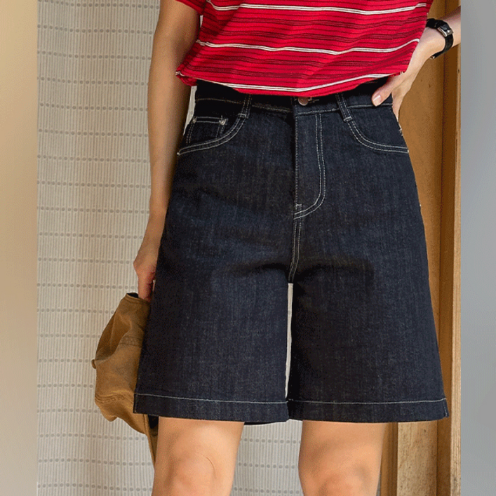 키작녀 사선컷팅 세미일자 밴딩 하우룩 청바지