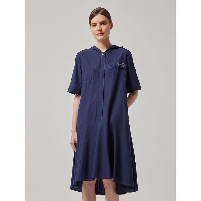 크로커다일레이디 네이비 후드 포인트 데님 롱 원피스 CLCMOP105