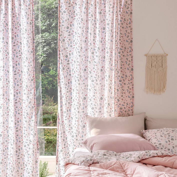 레트로 플라워 포인트 가리개 커튼 2p  끈 2p  핀 20p