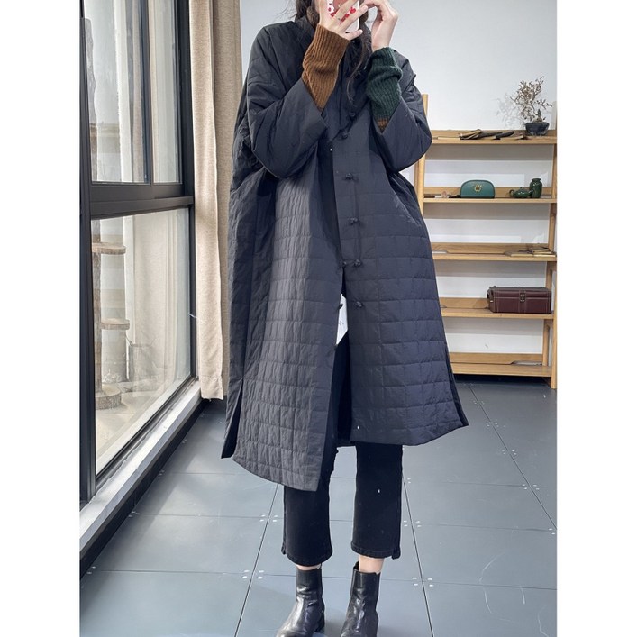 COSYEVNO 여성 원피스 패딩 겨울라운드넥 패셔너블한 루즈핏 캐주얼 우아함 4050대 엄마 롱스커트 CXJmf16