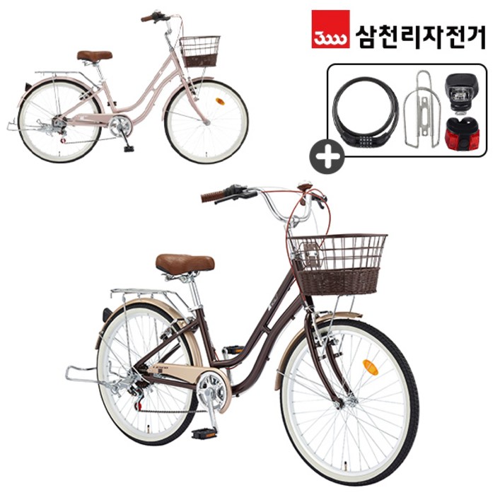 삼천리 완조립 2024 프림로즈 24인치 7단 주니어 여성 시티형 알루미늄 클래식 바구니 자전거, 24년형_다크그린