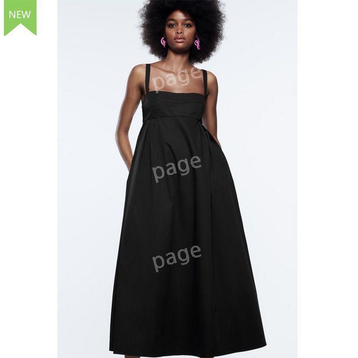 홍콩편집샵  ZARA 여름 블랙원피스 30대 40대  심플  루즈 미디 드레스  2컬러