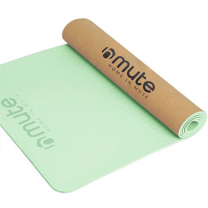 뮤트 요가매트 TPE 천연 코르크 두꺼운 미끄럼방지 필라테스매트, 그린, 1개