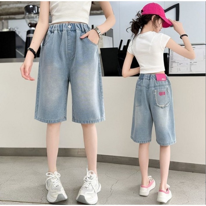 아이짱 아동용 초등학생 중학생 wln여름 5부 가벼운 데님 반바지