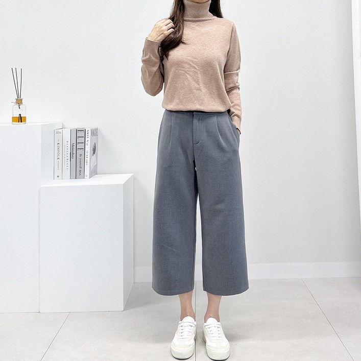 여성 가을 겨울 핀턱 알렌 밴딩와이드팬츠 8부롱 2기장 55100 빅사이즈