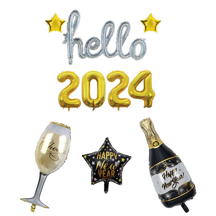 올리브파티 2024 신년 파티 샴페인 풍선 세트 패키지, 1세트, 골드샴페인풍선세트