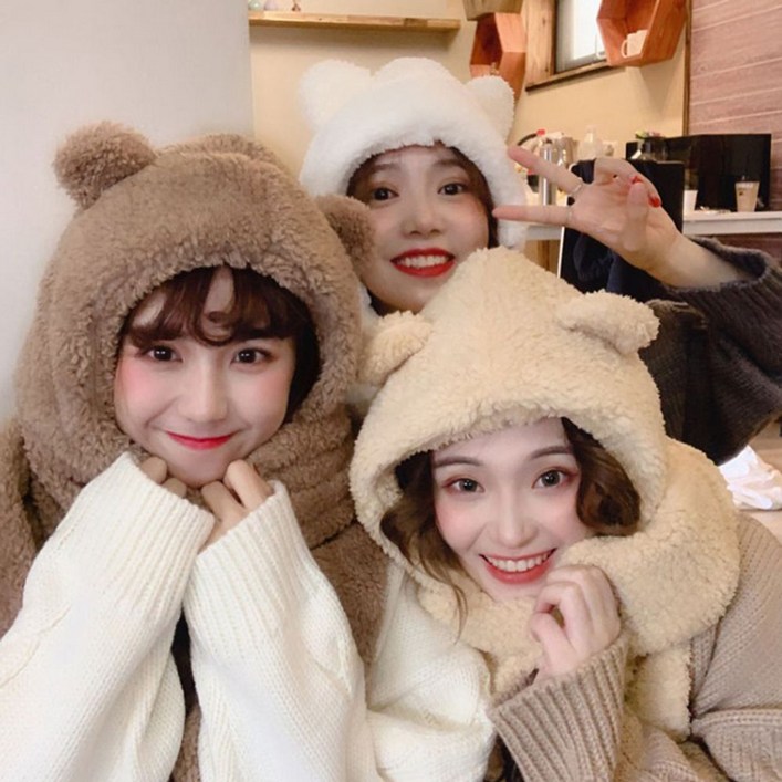 제X공항패션핫템 곰돌이머플러 후드머플러 모자목도리