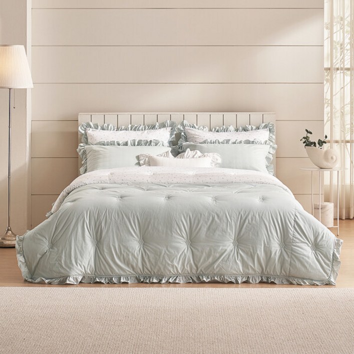 [로라애슐리] (퀸 2종 세트) 로웰 60수 고밀도 면 모달 차렵이불+베개커버2