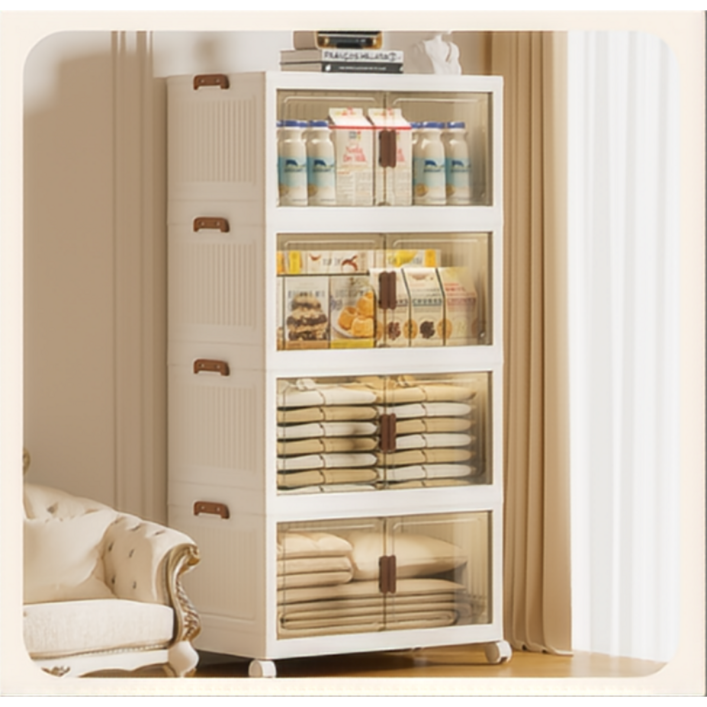 이동식 대용량 수납박스 접이식 다용도 폴딩 리빙박스 4단, 화이트, 1개