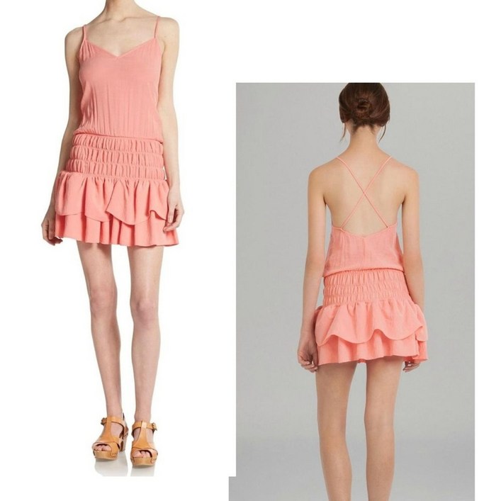 마쥬 MAJE 피치 핑크 슬리브리스 폴리 스모크 웨이스트 미니 드레스 2 5211819