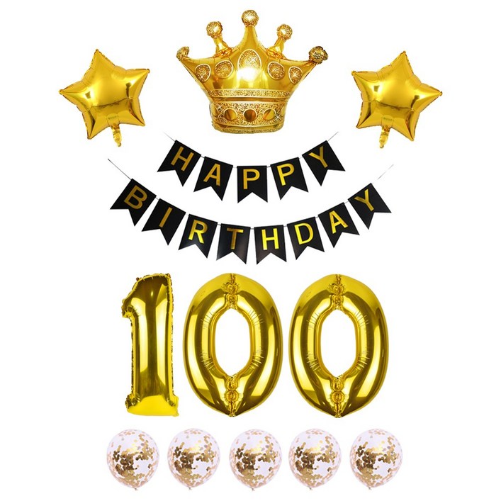 생일 가랜드 대형 숫자풍선 생일파티 블랙 세트 리본 왕관 하트 스타 은박풍선 파티용품 [에브리띵스마일] 1223, 1세트, 블랙 100