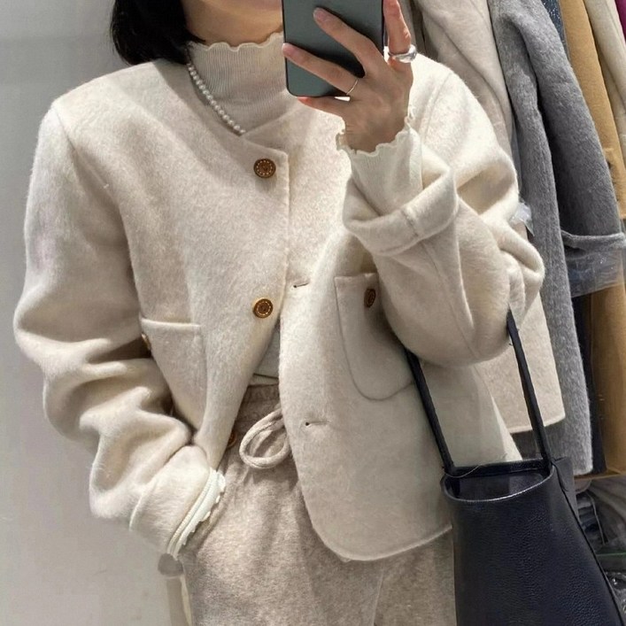 SunburstWonder 여성 가을 겨울 재킷 숏 라운드 네크라인 도톰 부드러움