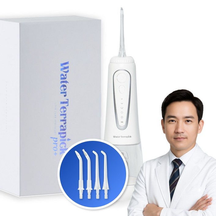 치과약국판매 워터테라픽 프로 특허기술 구강세정기 1800회맥동수압 제트팁4개포함 방수IPX8등급, 워터테라픽 프로1개