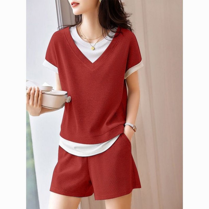 HASVZ여성신상품 여름 트레이닝 세트 데일리 하이 퀄리티 베이직 핏반팔  반바지 셋트