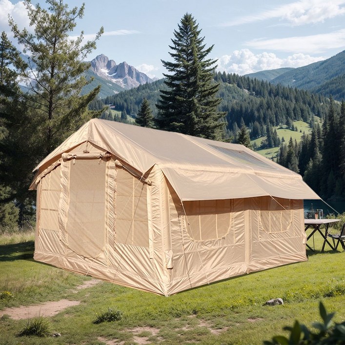 아이순스 에어텐트 캠핑텐트 원터치텐트 감성 글램핑 텐트 가족텐트 거실형, 베이지, 5-6인용