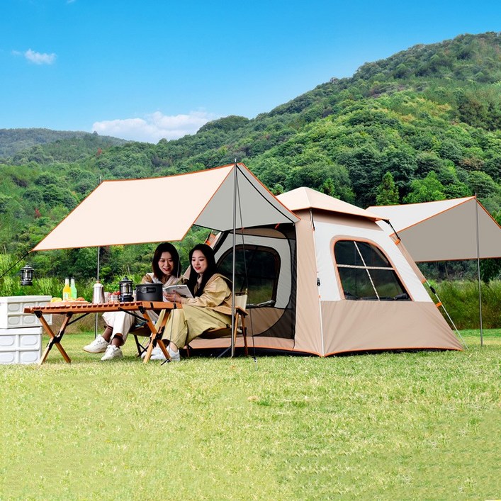 타오진 원터치 캠핑 텐트 + 그늘막 2-in-1 방수 모기 방제 차양 텐트, 5~8인용(240*240*155CM)